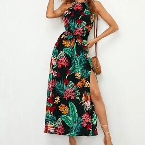 SHEIN Black and Red Halter Maxi Sundress